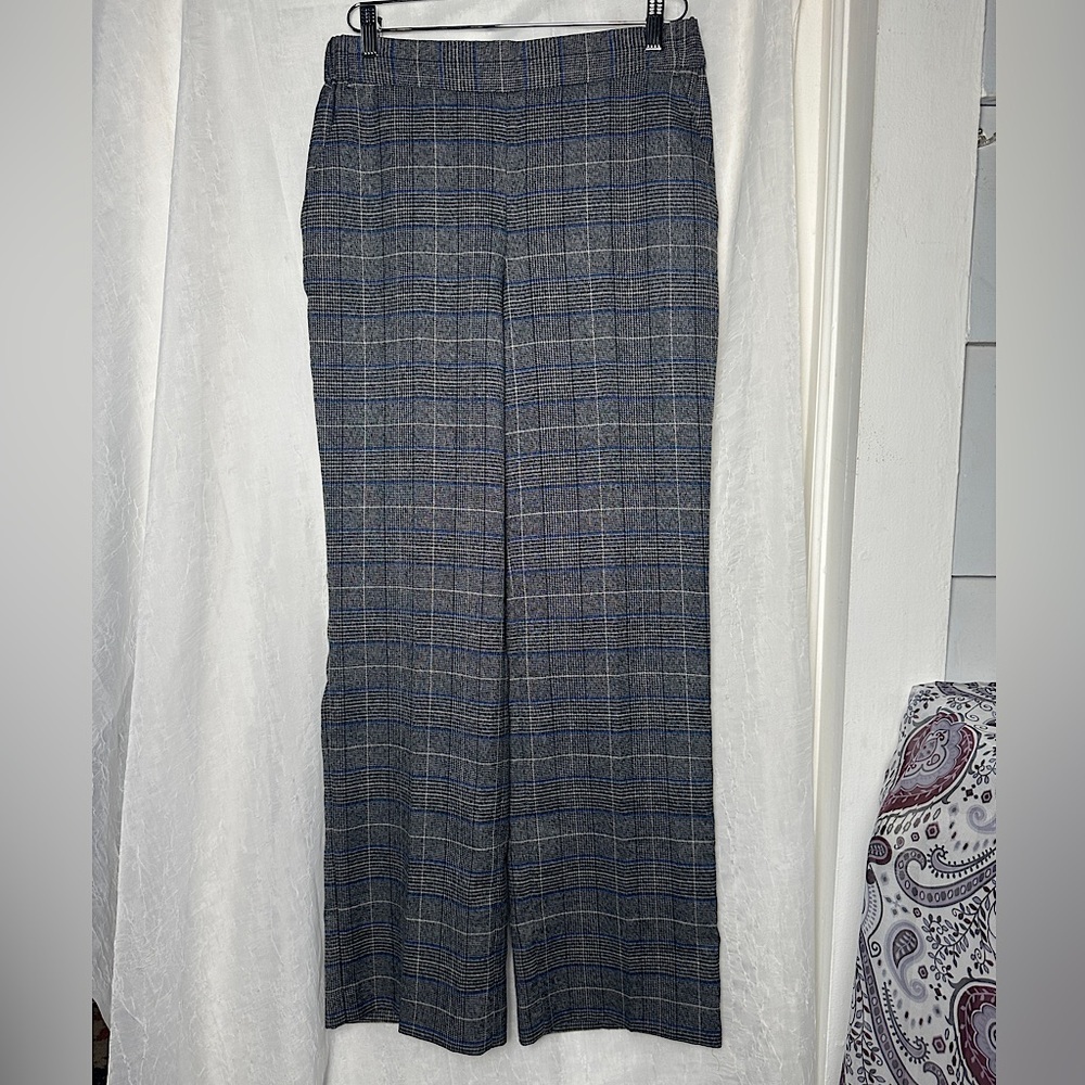 3/$20💥 Kasper‎ Relaxed Fit Tailored Pants Small Blue & Gray Plaid Pull On
